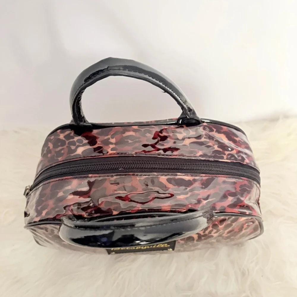 Betseyville Betsey Johnson Leopard Print PVC Mini Bowler Bag y2k Brown Black
